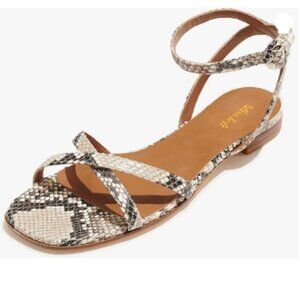 miss left Snakeskin Crisscross Strap Open Toe Flat Ankle Strap Buckle Sandals